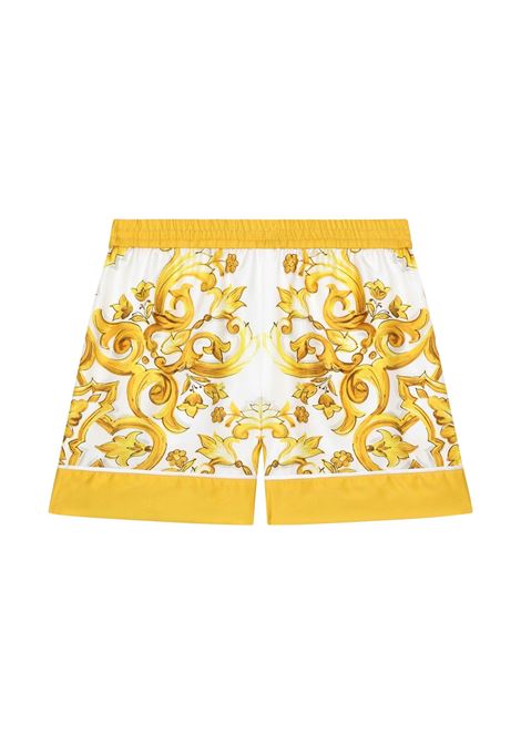 Silk Twill Shorts With Yellow Maiolica Print DOLCE & GABBANA KIDS | L52Q33-G7EY5H23TN