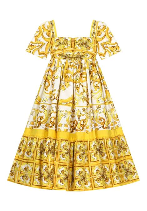 Yellow Maiolica Print Poplin Dress DOLCE & GABBANA KIDS | L53DE7-G7EY0HG3TN