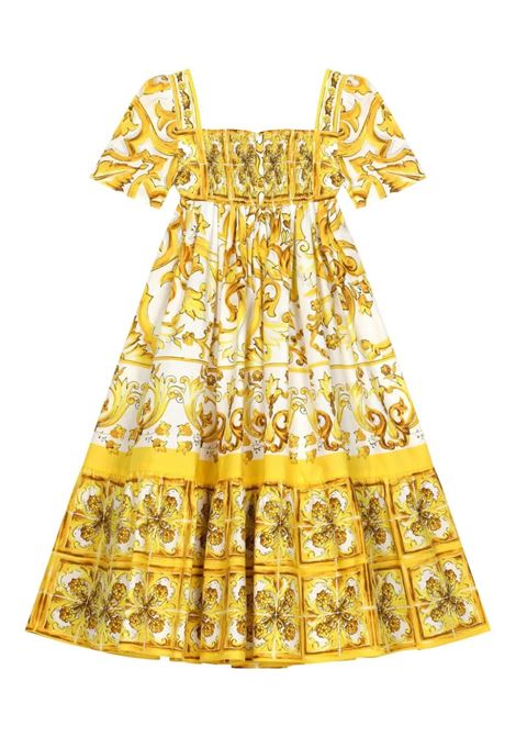 Yellow Maiolica Print Poplin Dress DOLCE & GABBANA KIDS | L53DE7-G7EY0HG3TN