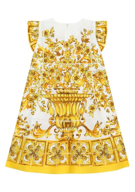 Yellow Maiolica Print Poplin Dress with Ruffled Sleeves DOLCE & GABBANA KIDS | L53DW2-FI5JWH13TN