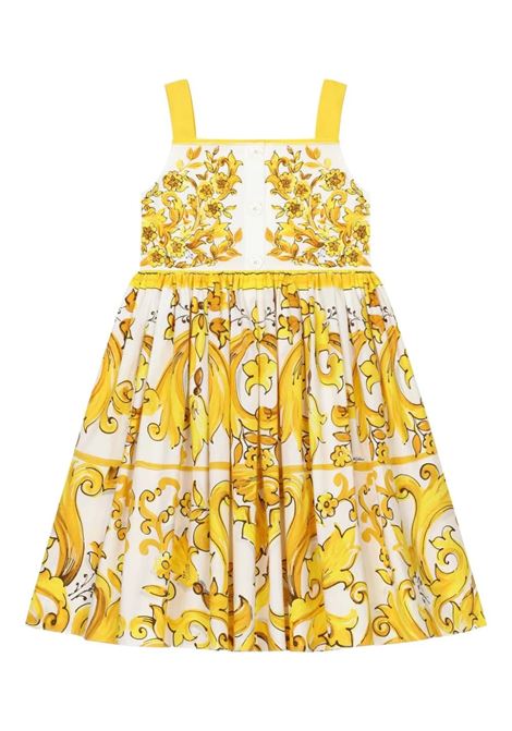 Sleeveless Poplin Dress With Yellow Maiolica Print DOLCE & GABBANA KIDS | L53DW3-FI5JYHG3TN