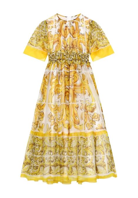 Chiffon Dress With Yellow Majolica Print  DOLCE & GABBANA KIDS | L53DW5-HI1UFH45DQ