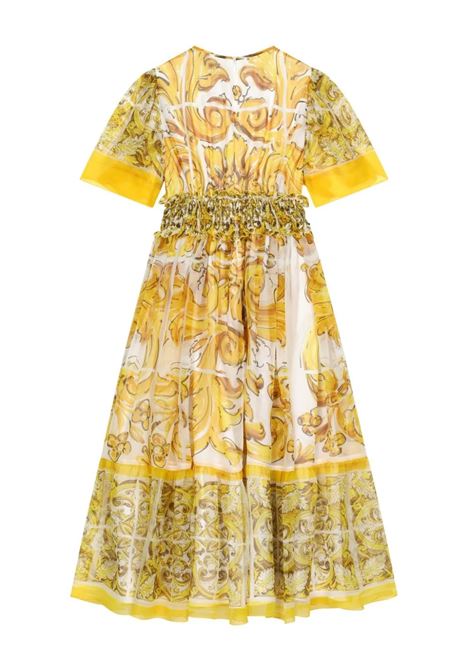 Chiffon Dress With Yellow Majolica Print  DOLCE & GABBANA KIDS | L53DW5-HI1UFH45DQ