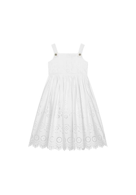 White Sangallo Lace and Poplin Sleeveless Dress DOLCE & GABBANA KIDS | L53DY5-FG5BKW0800