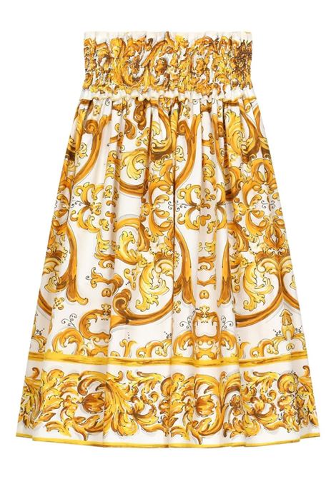 Midi Full Skirt With Yellow Maiolica Print DOLCE & GABBANA KIDS | L55I27-FI5JUH95DQ