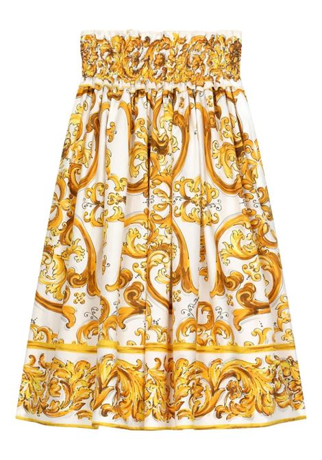 Midi Full Skirt With Yellow Maiolica Print DOLCE & GABBANA KIDS | L55I27-FI5JUH95DQ