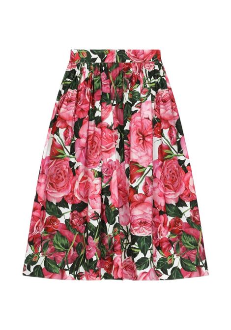 Long Skirt With Pink Rose Print DOLCE & GABBANA KIDS | L55I33-HS5SCHW412