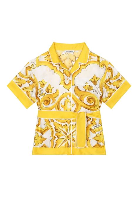Yellow Majolica Print Silk Twill Shirt DOLCE & GABBANA KIDS | L55S65-G7EY5H23TN
