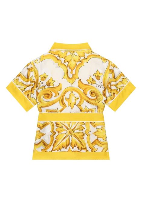 Yellow Majolica Print Silk Twill Shirt DOLCE & GABBANA KIDS | L55S65-G7EY5H23TN