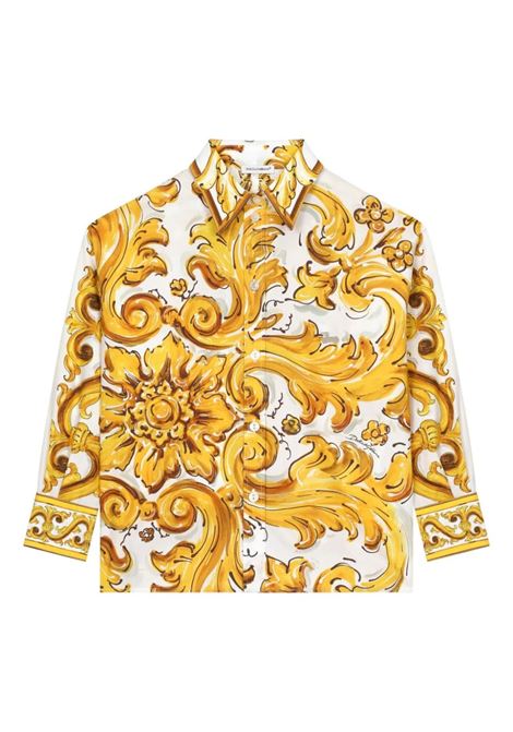 Yellow Maiolica Print Poplin Shirt DOLCE & GABBANA KIDS | L55S98-FI5JTHG5DQ