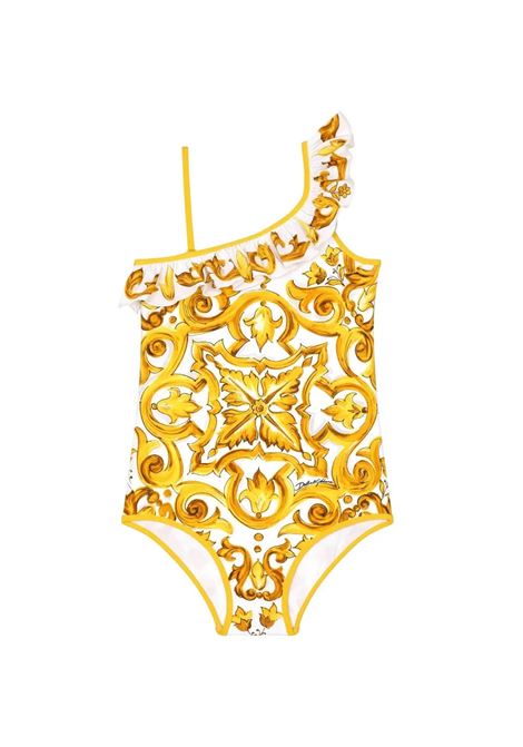One- Piece Swimwear With Yellow Majolica Print DOLCE & GABBANA KIDS | L5J838-0N00WH23TN