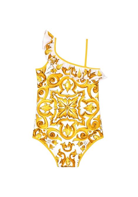One- Piece Swimwear With Yellow Majolica Print DOLCE & GABBANA KIDS | L5J838-0N00WH23TN