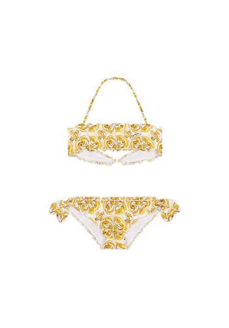 Bikini With Yellow Maiolica Print DOLCE & GABBANA KIDS | L5J852-0N00XH03TN