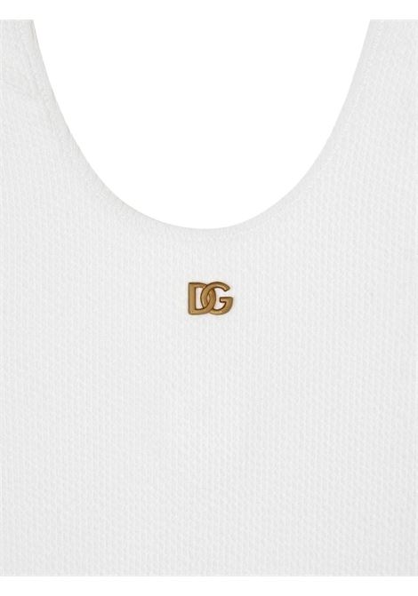 Costume Intero Bianco Con Logo DG In Metallo DOLCE & GABBANA KIDS | L5J853-0N00QW0111