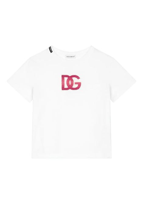 White T-Shirt With Pink DG Logo DOLCE & GABBANA KIDS | L5JTNK-G7N4KW0111