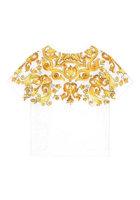 White T-Shirt With Yellow Maiolica Print and DG Logo DOLCE & GABBANA KIDS | L5JTNK-II7DSHG3TN