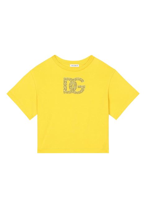 Yellow T-Shirt with DG Termostrass Logo DOLCE & GABBANA KIDS | L5JTNL-G7NUSA0177
