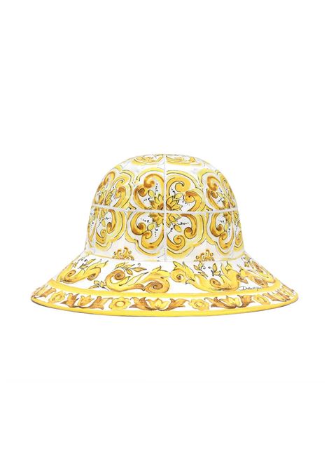 Fisherman Hat With Yellow Maiolica Print DOLCE & GABBANA KIDS | LB4H48-G7E1JH03TN