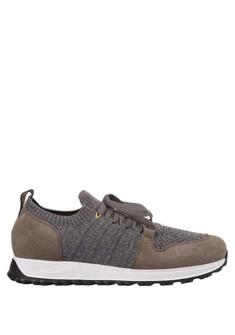 Grey and Brown Leather and Fabric Sneakers DOUCALS | DU3221SYDNPX656NM39