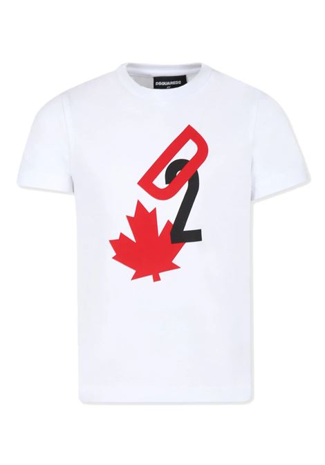 White T-Shirt With Contrast D2 Logo DSQUARED2 KIDS | DQ2464-D004GDQ100