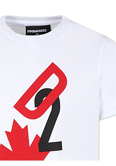 T-Shirt Bianca Con Logo D2 a Contrasto DSQUARED2 KIDS | DQ2464-D004GDQ100