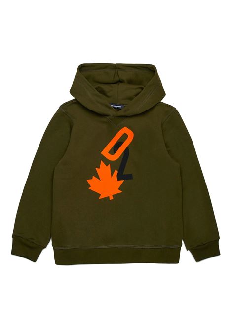 Felpa Con Cappuccio Verde Militare Con Stampa D2 DSQUARED2 KIDS | DQ2465-D0094DQ558