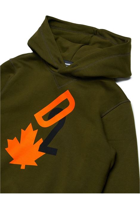 Military Green Hoodie With D2 Print DSQUARED2 KIDS | DQ2465-D0094DQ558