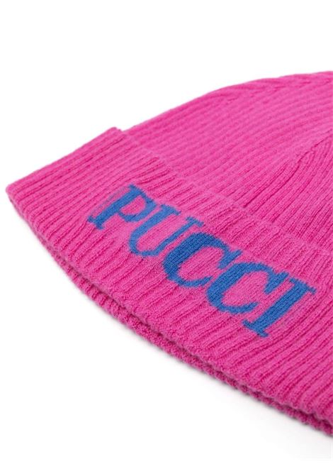 Fuchsia Ribbed Beanie With Light Blue Logo EMILIO PUCCI JUNIOR | PV0A87-Z2362543