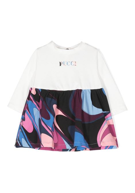 White Dress With Logo and Wave Print EMILIO PUCCI JUNIOR | PV1070-J0177101