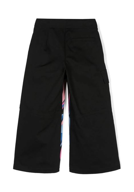 Pantaloni Cargo Ampi Neri Con Stampa Onde Frontale EMILIO PUCCI JUNIOR | PV6B20-G0153999VI