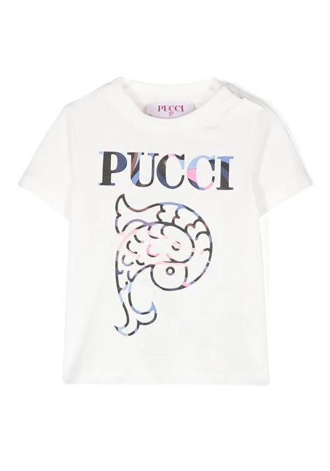 T-Shirt Bianca Con Logo a Contrasto EMILIO PUCCI JUNIOR | PV8041-Z2354101