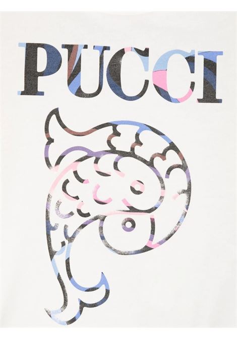 T-Shirt Bianca Con Logo a Contrasto EMILIO PUCCI JUNIOR | PV8041-Z2354101