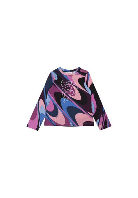 T-Shirt a Maniche Lunghe Con Stampa Onde EMILIO PUCCI JUNIOR | PV8A10-J0415999VI