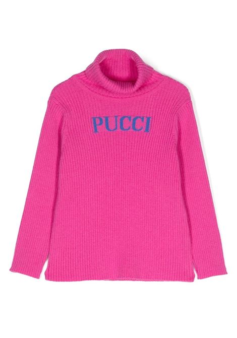 EMILIO PUCCI JUNIOR Maglione a Collo Alto Fucsia Con Logo - EMILIO PUCCI JUNIOR