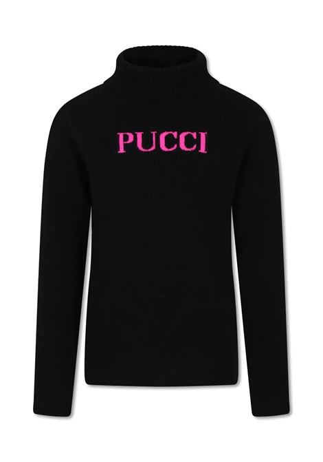 Maglione a Collo Alto Nero Con Logo EMILIO PUCCI JUNIOR | PV9A40-Z2362930