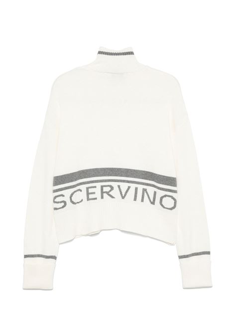 Maglione a Collo Alto Bianco Con Logo e Righe In Grigio ERMANNO SCERVINO JUNIOR | SFMA017-FL226D226