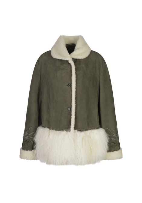 ERMANNO SCERVINO Shearling Monopetto Verde Con Ricami e Pelliccia - ERMANNO SCERVINO