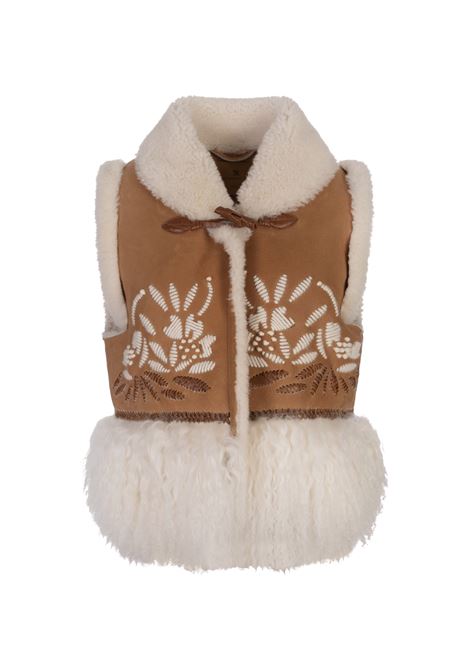 Shearling Gilet Corto Con Ricami e Pelliccia ERMANNO SCERVINO | D450N702RMNQDAB4551