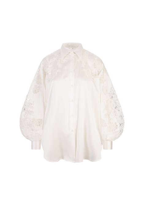 White Silk Shirt With Puff Sleeves and Rebrod? Lace ERMANNO SCERVINO | D452K305OEL10606