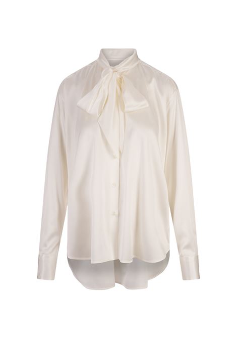 ERMANNO SCERVINO Camicia In Satin Bianco Con Fiocco Al Collo - ERMANNO SCERVINO