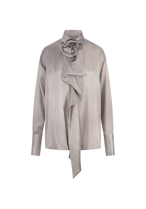 Grey Silk Satin Shirt With Bow At The Neck ERMANNO SCERVINO | D452K370BXFS4508