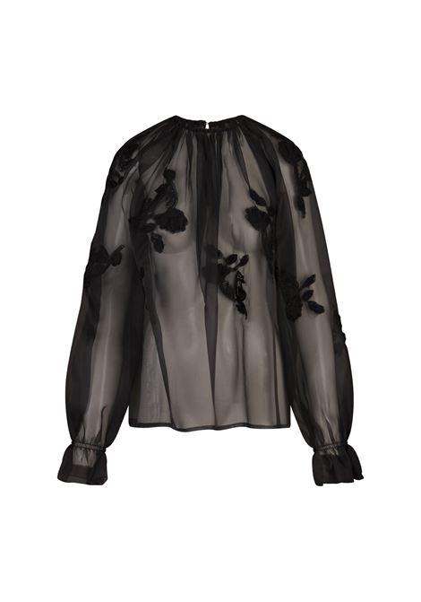 ERMANNO SCERVINO Blusa In Organza Nera Con Pizzo Macramè - ERMANNO SCERVINO