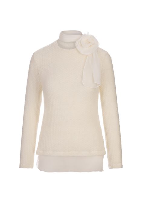White Long-Sleeved Top With Silk Flower ERMANNO SCERVINO | D452L331SCKBH10606