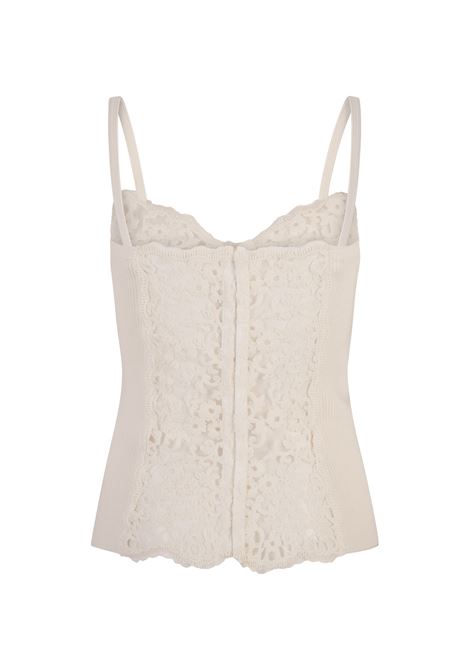 White Ribbed Top With Floral Lace ERMANNO SCERVINO | D452L344BWZ14800