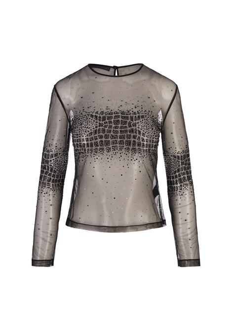 ERMANNO SCERVINO Top In Tulle Nero Con Motivo Coccodrillo Di Strass - ERMANNO SCERVINO