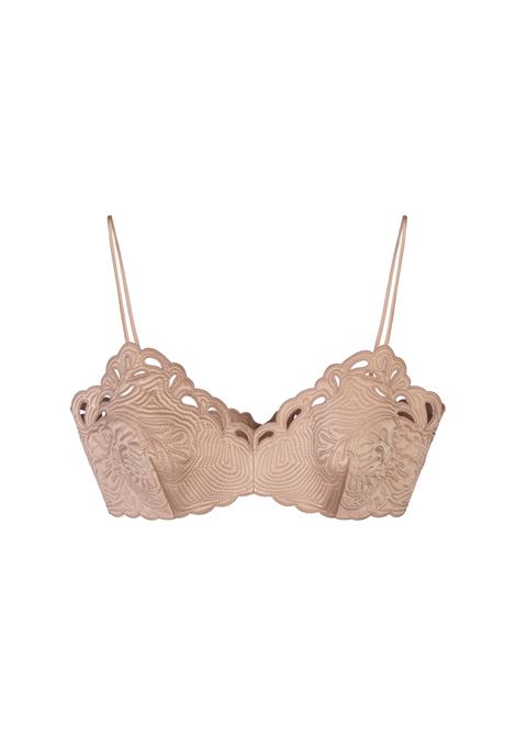 ERMANNO SCERVINO Top Bra In Satin Di Seta Rosa Con Ricami - ERMANNO SCERVINO