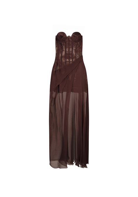 Brown Bustier Dress In Lace With Silk Skirt ERMANNO SCERVINO | D452Q738GIJ91625