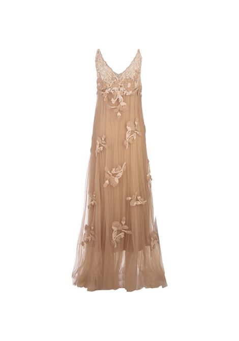 Beige Tulle Long Dress With Floral Lace ERMANNO SCERVINO | D452Q739CSTTJ51316