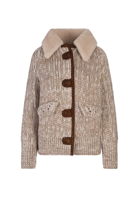 ERMANNO SCERVINO Bomber In Maglia Beige Con Colletto Shearling - ERMANNO SCERVINO