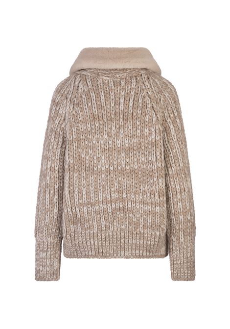 Beige Knitted Bomber Jacket With Shearling Collar ERMANNO SCERVINO | D455D302SHNFND4509